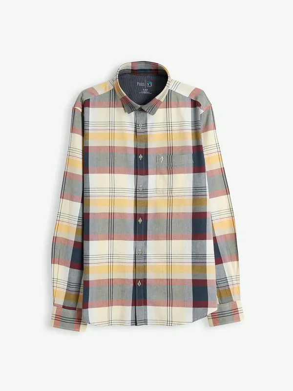 Indian Terrain light yellow cotton checks shirt