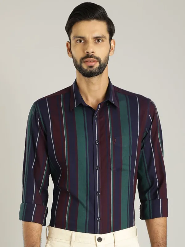 Indian Terrain maroon and blue stripe shirt