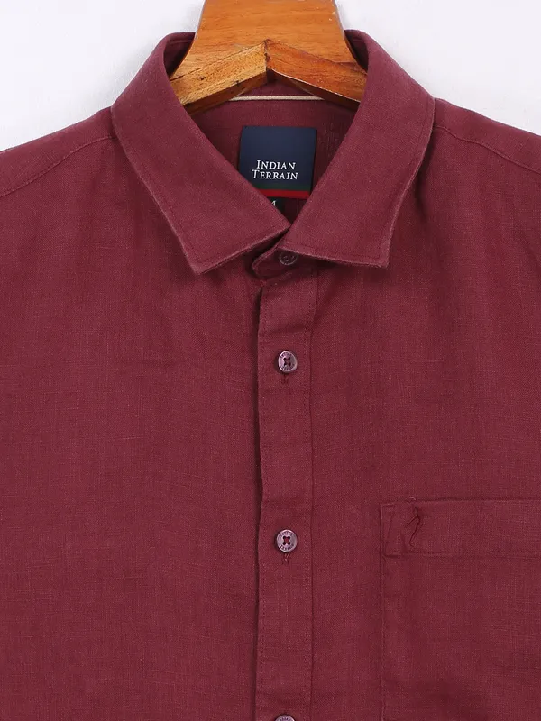 Indian Terrain maroon plain cotton shirt