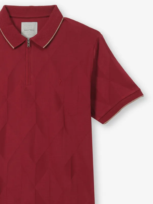INDIAN TERRAIN maroon textured t-shirt