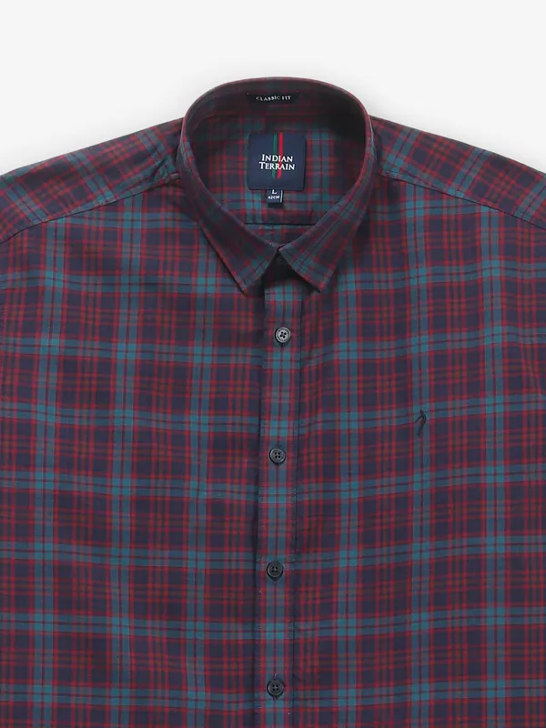 INDIAN TERRAIN marron checks cotton shirt