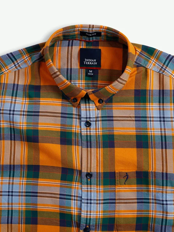 Indian Terrain mustard yellow checks shirt