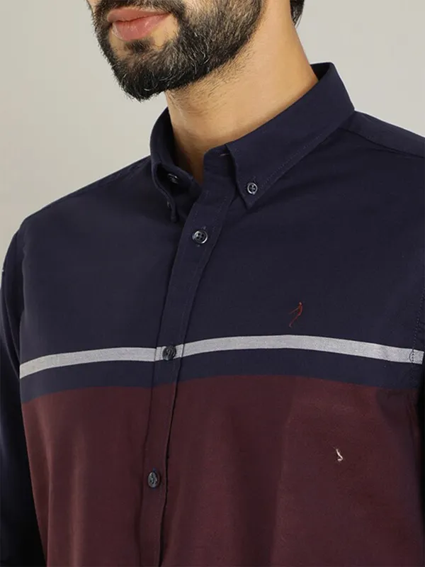 Indian Terrain navy color block cotton shirt
