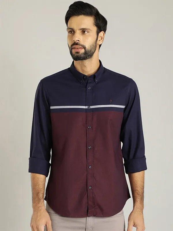 Indian Terrain navy color block cotton shirt