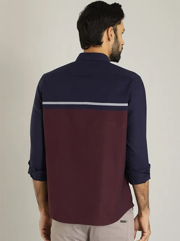 Indian Terrain navy color block cotton shirt