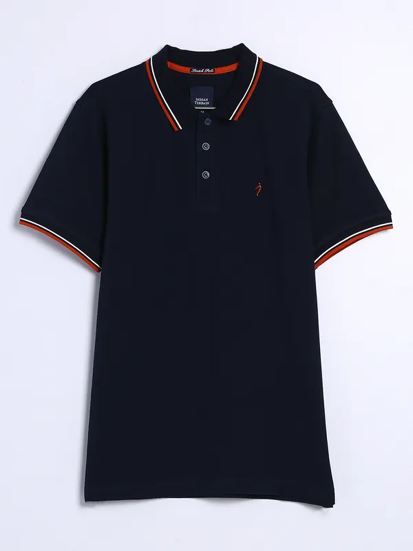 Indian Terrain navy cotton plain t shirt