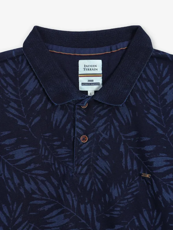 INDIAN TERRAIN navy printed cotton slim fit t-shirt