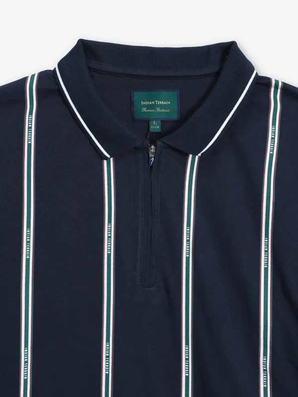 INDIAN TERRAIN navy stripe cotton slim fit t-shirt
