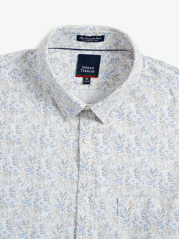 Indian Terrain off white cotton printed shirt