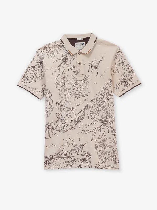 INDIAN TERRAIN off white printed cotton polo t-shirt