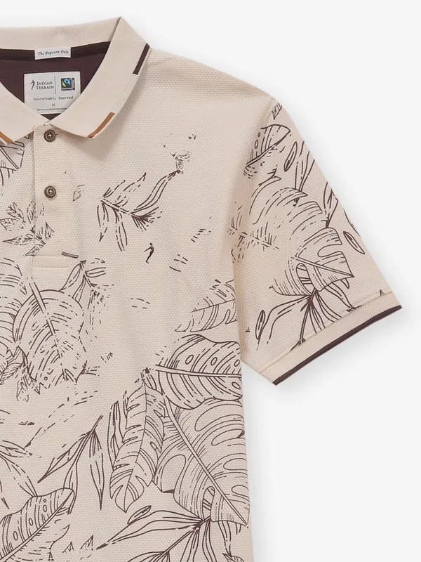 INDIAN TERRAIN off white printed cotton polo t-shirt