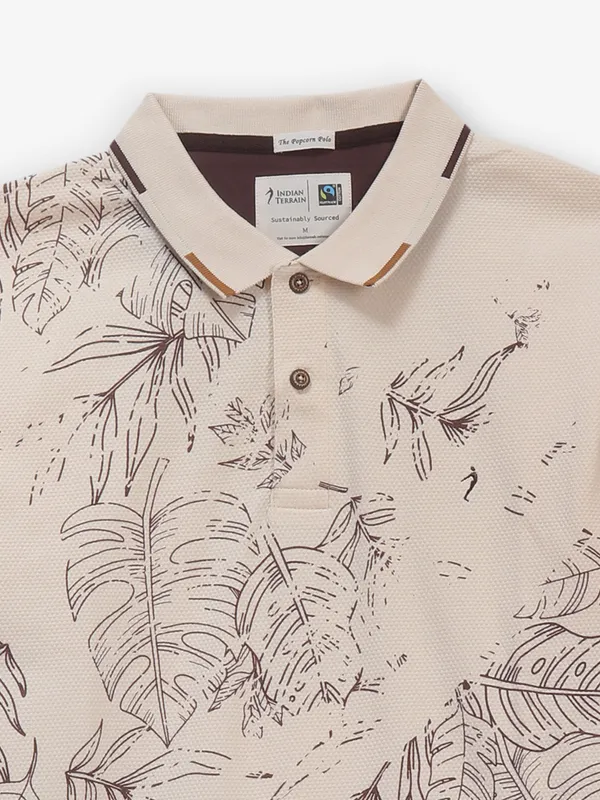 INDIAN TERRAIN off white printed cotton polo t-shirt