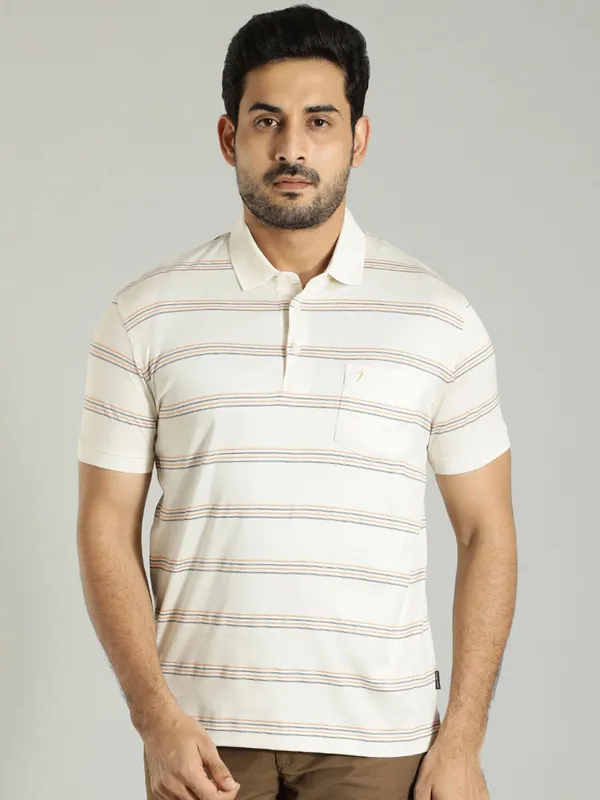 Indian Terrain off white stripe polo t shirt