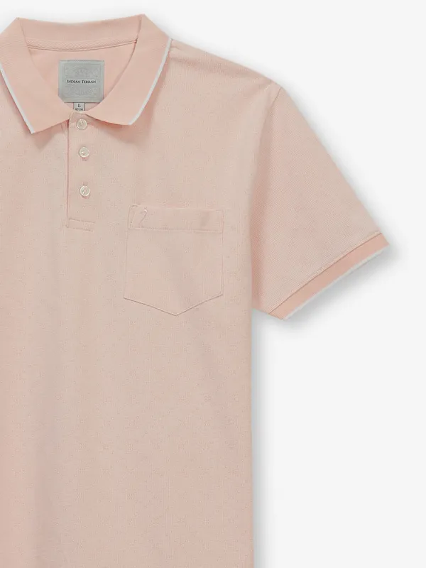 INDIAN TERRAIN peach textured cotton t-shirt