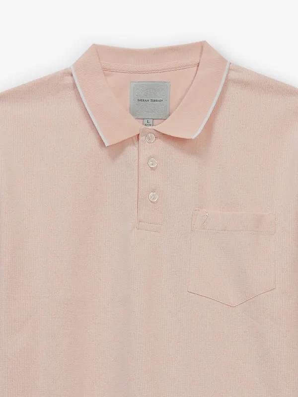 INDIAN TERRAIN peach textured cotton t-shirt