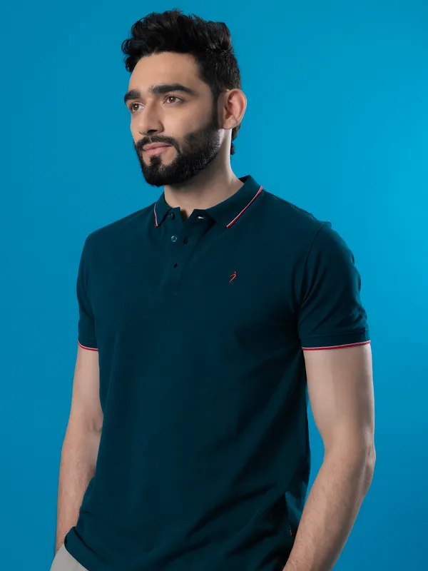 INDIAN TERRAIN pine blue polo slim fit t-shirt for men
