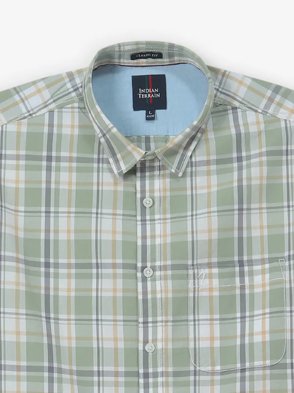 INDIAN TERRAIN pista green checks shirt in cotton