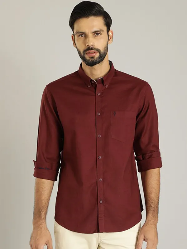 Indian Terrain plain cotton maroon shirt