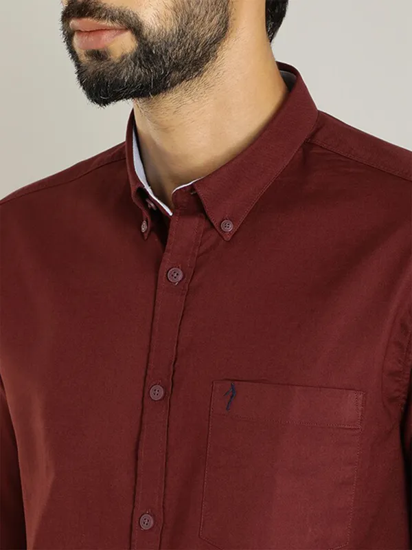 Indian Terrain plain cotton maroon shirt