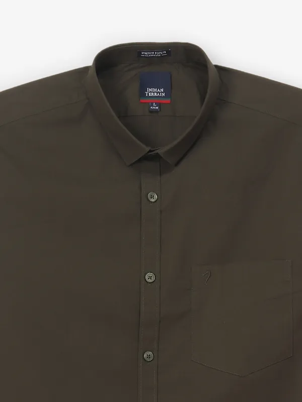 INDIAN TERRAIN plain olive cotton shirt