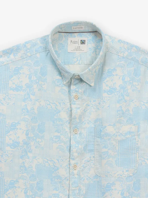 INDIAN TERRAIN printed blue cotton shirt
