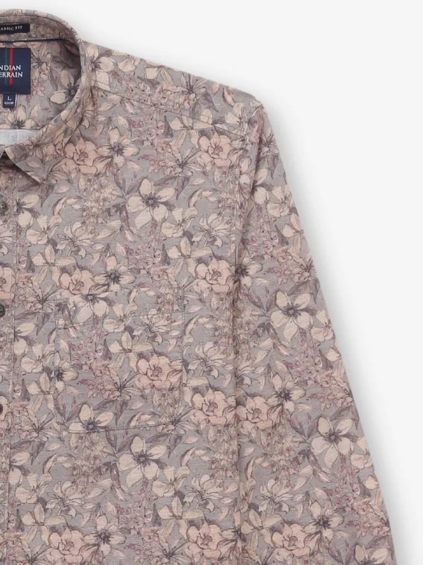 INDIAN TERRAIN printed grey cotton shirt for men