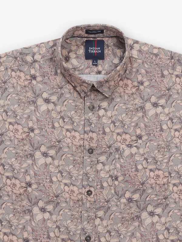 INDIAN TERRAIN printed grey cotton shirt for men
