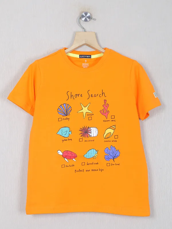Indian Terrain printed orange cotton t-shirt