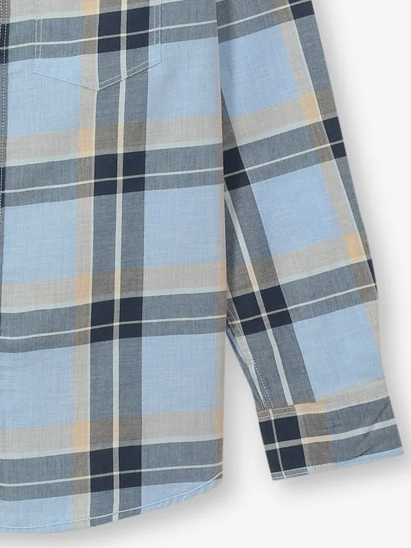 INDIAN TERRAIN sky blue checks cotton shirt