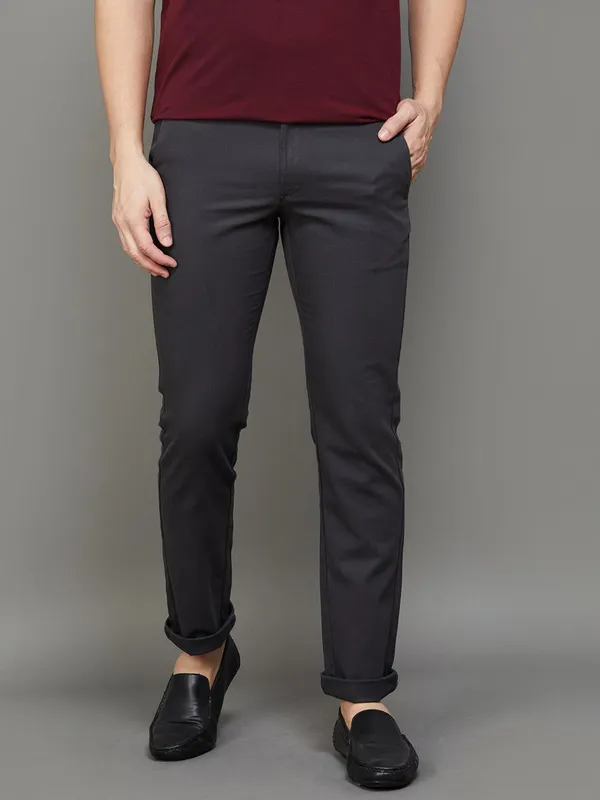 Indian Terrain solid cotton grey trouser