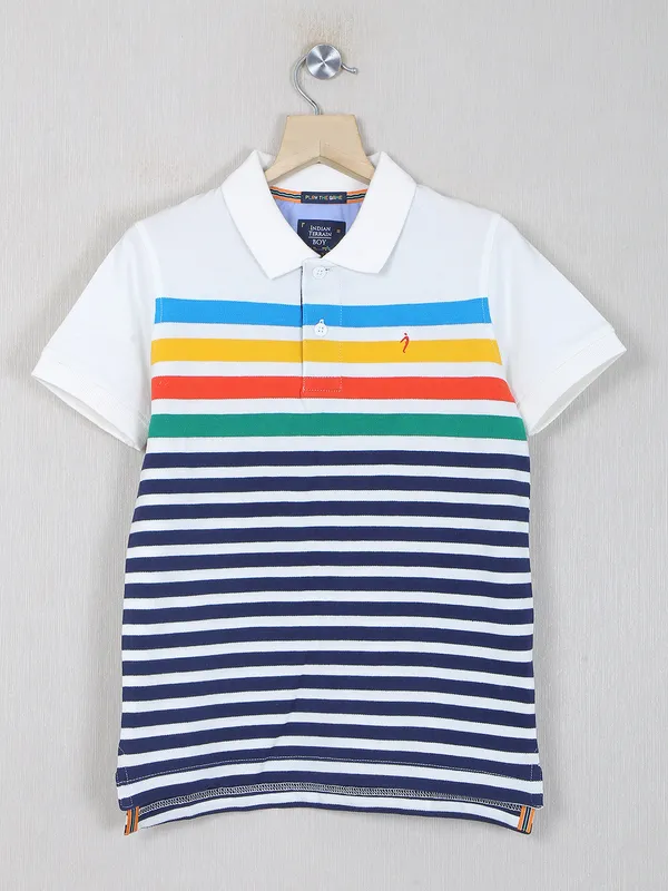 Indian Terrain striped white cotton t-shirt
