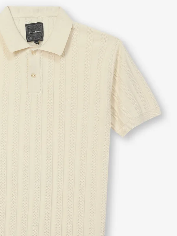 INDIAN TERRAIN textured off white cotton polo tshirt