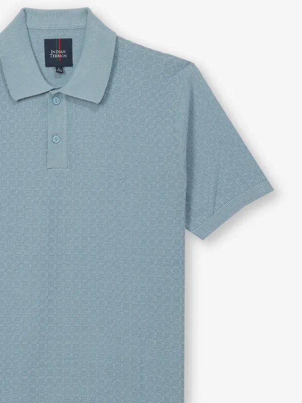 INDIAN TERRAIN textured sky blue cotton polo tshirt