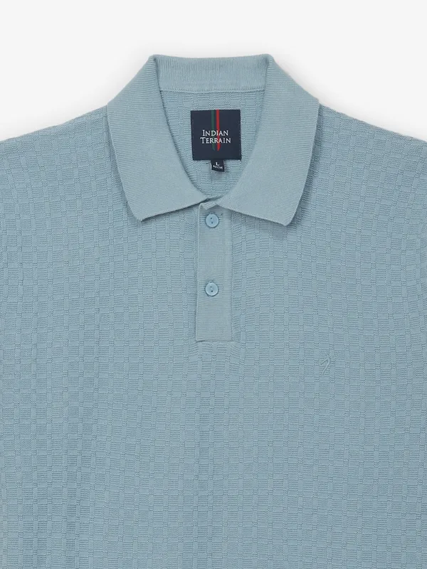 INDIAN TERRAIN textured sky blue cotton polo tshirt