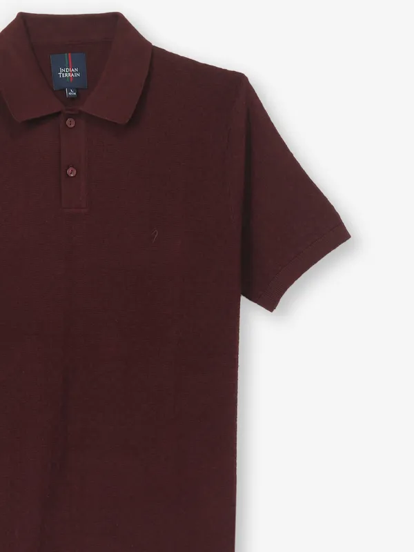 INDIAN TERRAIN textured wine cotton polo tshirt