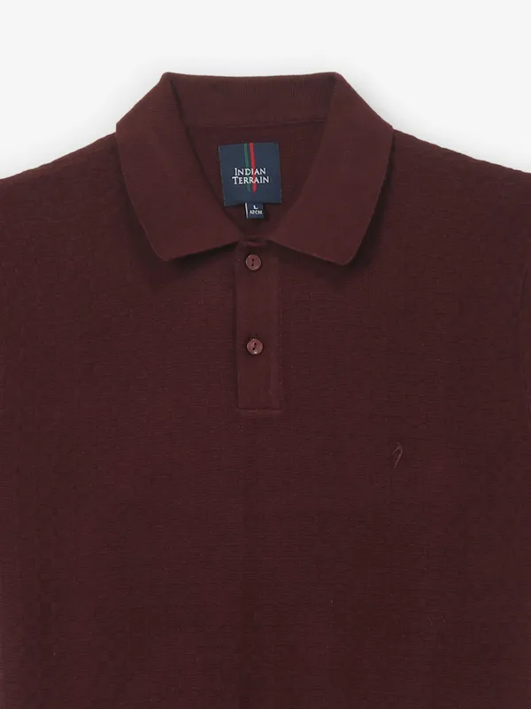 INDIAN TERRAIN textured wine cotton polo tshirt