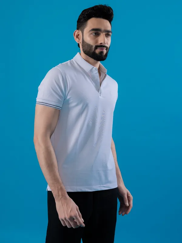 INDIAN TERRAIN white polo slim fit tshirt for men