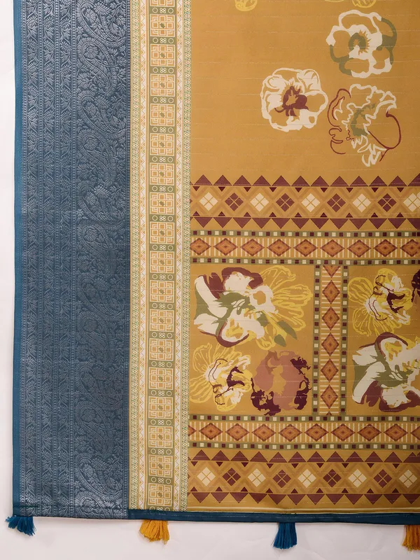 Indian yellow crepe silk digital printed saree