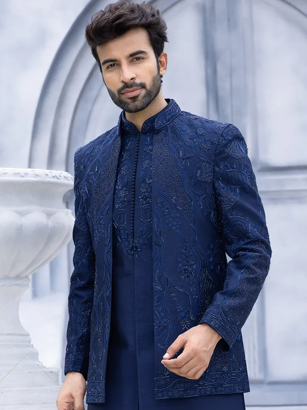 Indigo blue luxurious reception style indo western