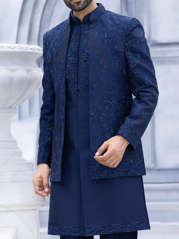 Indigo blue luxurious reception style indo western