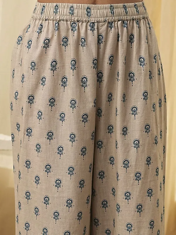 Indigo blue printed cotton silk kurti set