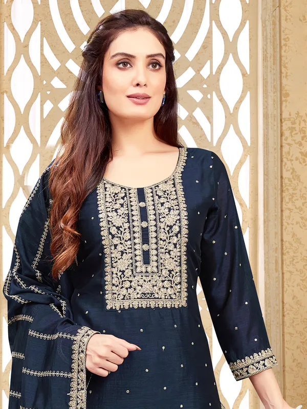 Indigo blue silk salwar suit