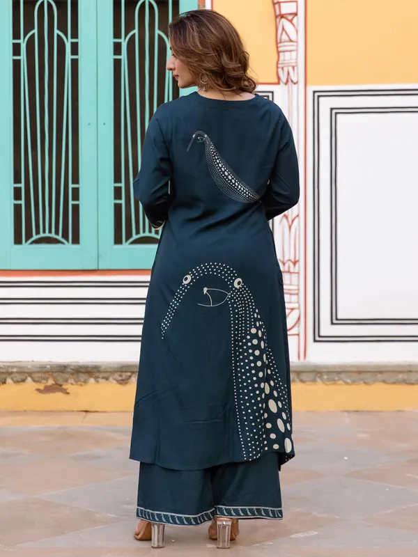 Indogo blue printed silk kurti set