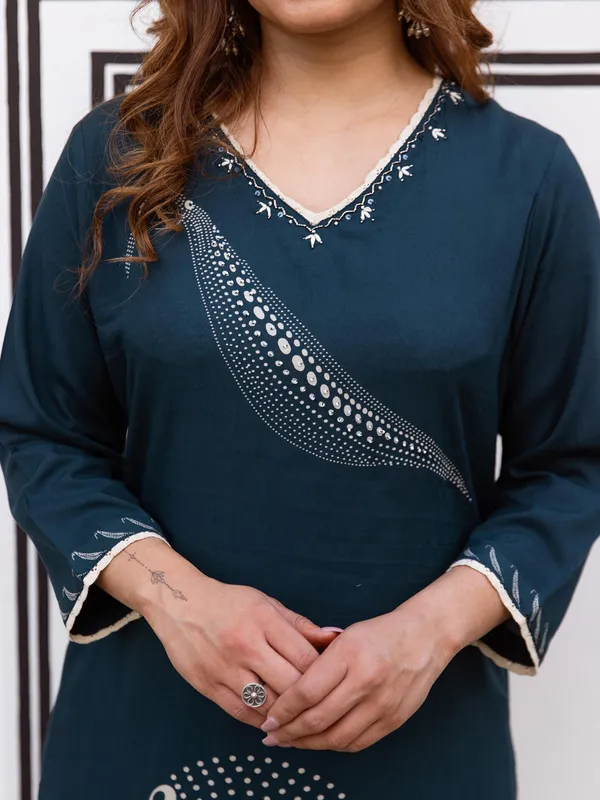 Indogo blue printed silk kurti set