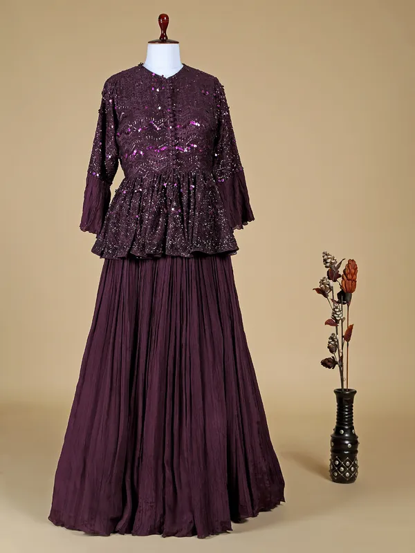 Indowestern style wine georgette lehenga suit