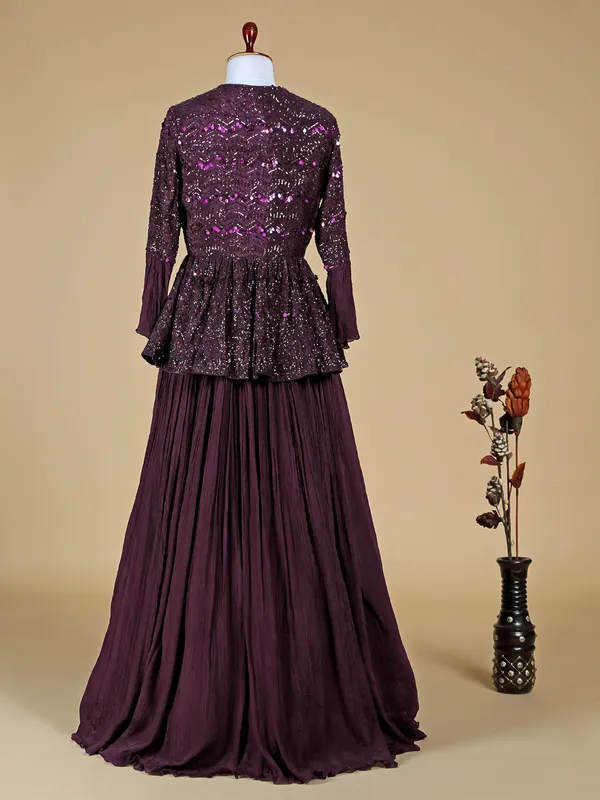Indowestern style wine georgette lehenga suit