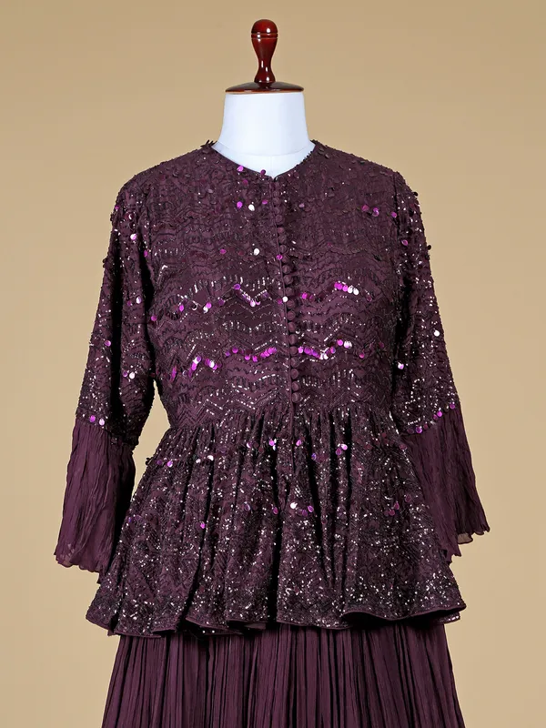 Indowestern style wine georgette lehenga suit