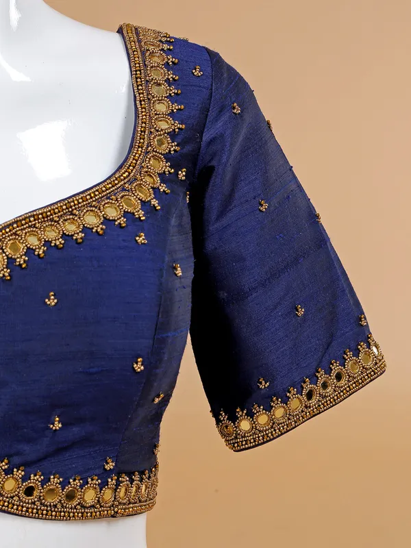 Ink blue silk ready made blouse