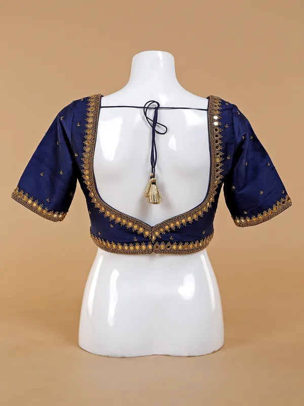 Ink blue silk ready made blouse