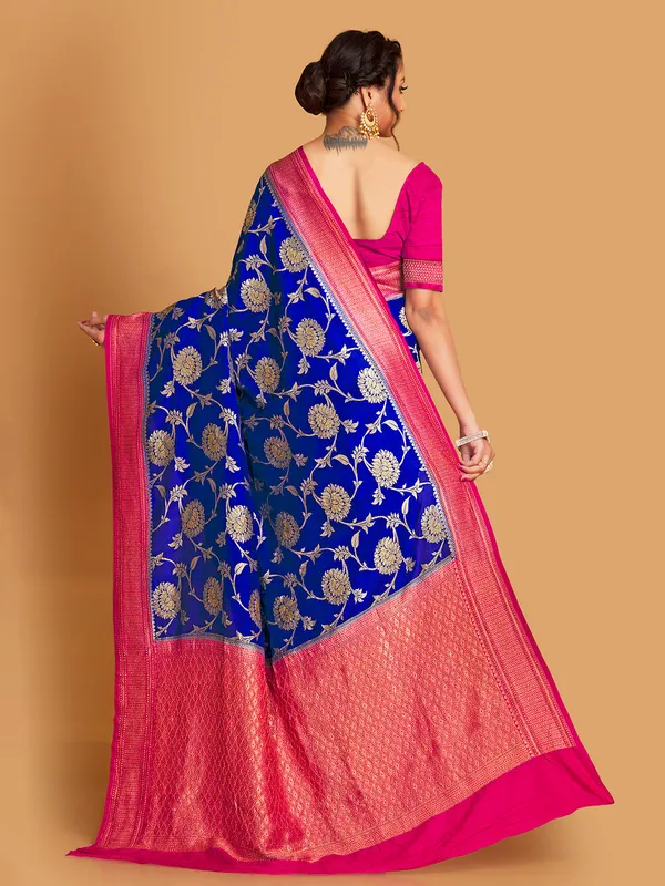 Ink blue silk zari weaving saree for wedding